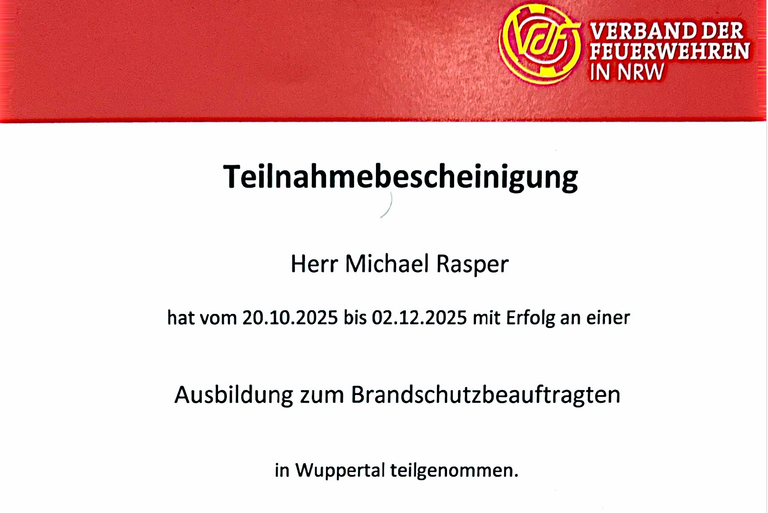 Zertifikat Brandschutzmanager