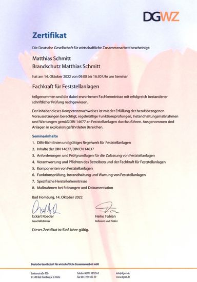 Zertifikat Sachkunde Feststellanlagen